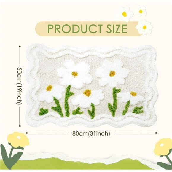 Floral Bathroom Rug Non Slip Beige Bath Mat Soft Absorbent Washable Shower Carpe - Picture 2 of 8